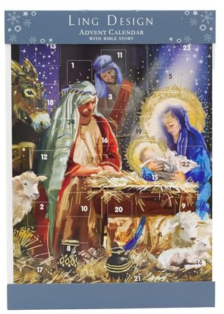 Around the Manger Christmas Advent Calendar | Traditional Religious Picture Advent Calendar | Nativity Stable Scene - 33.5x23cm