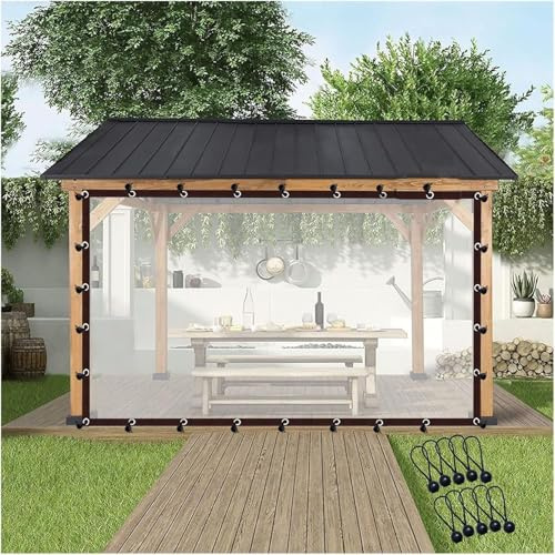 Paneles laterales de PVC transparente para toldos impermeables para pérgola al aire libre, cortinas de lluvia con ojales, lona multiusos de 150 x 750 cm