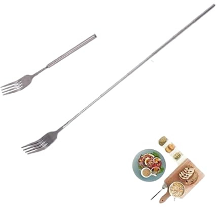 2 tenedores extensibles de acero inoxidable, tenedor telescópico ajustable de 8,7 a 25,4 pulgadas para frutas, postres, barbacoas, cenas, frutas, mango extensible