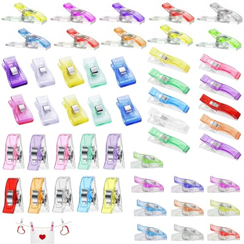 50 PCS Sewing Clips for Fabric, 5 Sizes Multi Purpose Fabric Clips Sewing Accessories Kit Plastic Mini Quilting Clip Small Blind Clamps for DIY Crafting, Crocheting, Knitting, Embroidery & Patchwork
