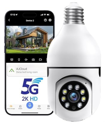 BSLVWG Bulb Security Camera,2.4GHz WiFi 1080P Wireless Cameras,360 Degree View Bulb Camera with Motion Detection,Auto Tracking, Alarm Night Vision Two-Way-Talk into E27 Light Bulb Socket