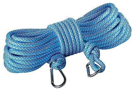 Wäscheleine 15m, 8mm Polypropylen-Seil, Stark Vielseitig Wäscheleine-Seil mit Zinklegierung Karabiner für Wäschetrocknen Garten Camping, Blau