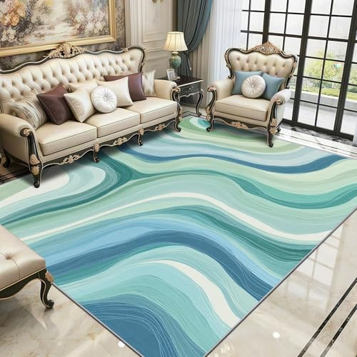AUWUUA Alfombra Lavable Abstract Wave para Sala de Estar, 230x250cm, Moderna, Minimalista, Suave, Antideslizante Alfombra, para Dormitorio y Comedor, Ultrafina.
