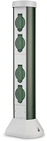 REV GreenCraft - Presa esterna a 4 prese da giardino, altezza 52 cm, IP44, resistente agli spruzzi, colore: Verde