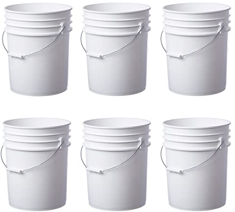 6 Pack | Premium 5 Gallon Bucket, Food Grade BPA Free HDPE, White - no Lid