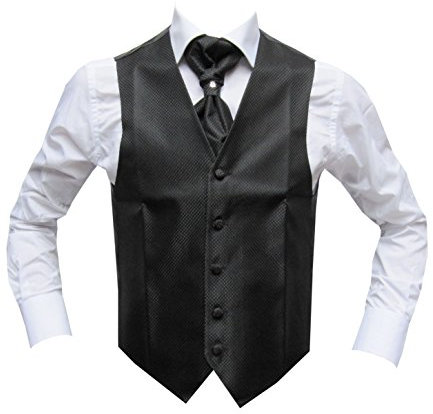 MMUGA Hochzeitwesten Set mit Plastron Schwarz 54