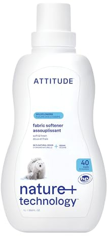 ATTITUDE Liquid Fabric Softener, Plant-Based & Vegan, HE Compatible, Naturally Derived, Wildflowers Scent, 40 Loads, 1 Liter