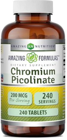 Amazing Formulas Chromium Picolinate 200 Mcg | Tablets Supplement | Non-GMO | Gluten-Free | Made in USA (1 Pack | 240 Count)