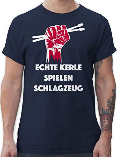 T-Shirt Herren - Musik Instrument Zubehör - Echte Kerle Spielen Schlagzeug - XL - Navy Blau - Instrumente Drummer Tshirt für Musiker Schlagzeuger Shirt musikinstrumente schlagzeugunterricht