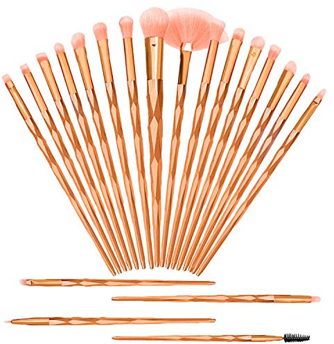 Pinselset Make up, 20Pcs Kosmetikpinsel, Foundation Erröten Bürste Lidschattenpinsel Lippenbürste Nasal Shadow Brush Eyeliner Pinsel Augenbrauenbürste, Geschenk für Frauenmädchen - Roségold