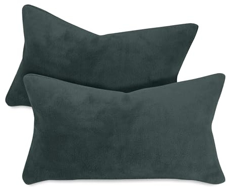npluseins 2er Pack Coral-Kuschel-Fleece Kissenhüllen, 30 x 50 cm, Anthrazit | Öko-Tex Standard 100, verdeckter Reißverschluss, flauschig weich, pillingarm, waschbar bis 40 °C, schnelltrocknend