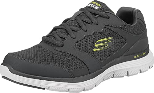Skechers Men's Flex Advantage 4.0 Sneaker, Charcoal Leather Mesh Pu Trim, 8 UK