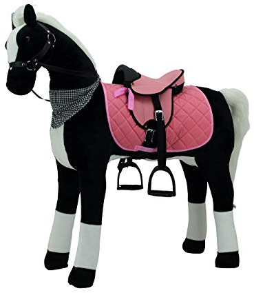 Sweety Toys 13180 plysch stående häst säkerhet! Stabil robust XXL jättehäst höjd 125 cm häst ridhäst svart med stålbas med extra vägsadel med stigbyglar