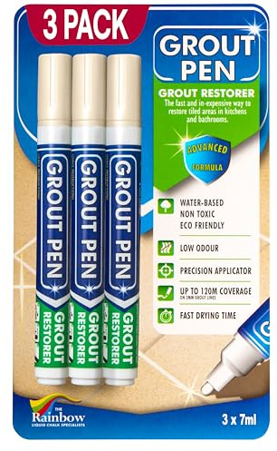 3 X Grout Pen CREAM Tile Paint Marker: Waterproof Grout Paint, Tile Grout Colorant and Sealer Pens Narrow Grout Sealer for Shower Tile & Grout Sealer for Floor Tile | 5mm Tip (7ml)