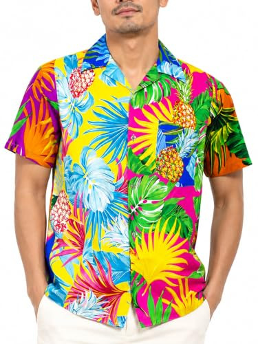 King Kameha Funky Chemise-Hawaienne, Manche-Courte, Pineapple-Leaves, Couleurs-Mélangées-Aléatoires, L