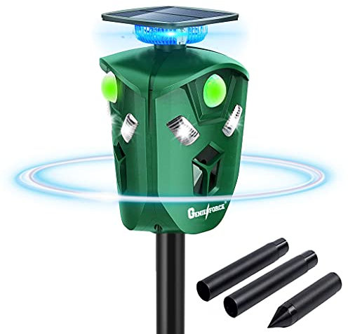 Genieforce® Combat+ Smart 360° Repellente per animali a ultrasuoni contro gatti, cani, martore, volpe, uccelli, roditori, impermeabili, 2200 mAh, sensori PIR intelligenti - GF-EM-75