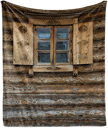 ABAKUHAUS Rollladen Weiche Kuscheldecke Sofadecke, Holzhaus Shutter, Gemütlicher Plüsch für den Innen- und Außenbereich, 175 x 230 cm, braun Beige
