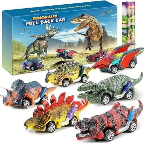 Jojoin Dinosaurier Auto Spielzeug - 6 Stück mit Spielmatte - für Kinder ab 2-4 Jahre | Geschenke für Jungen und Mädchen