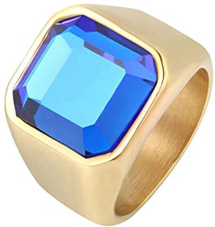 Homxi Ringe Herren Punk,Ringe Quadrat mit Blau Stein Ringe für Herren Edelstahl Blau Herrenring Größe 65 (20.7)