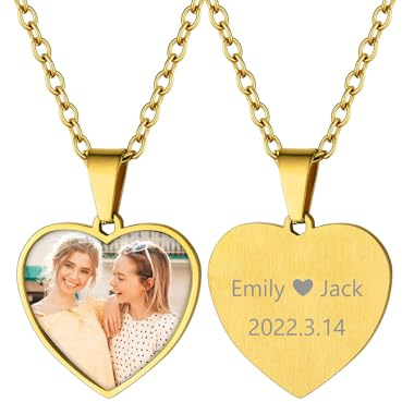 Supcare Herren Personalisiert Foto Erkennungsmarke Dog Tags Halskette 316L Edelstahl Gravur Anhänger für Name Text Militär Police Armee Kette für Frauen Jungen mit Geschenkebox Herz-Gold