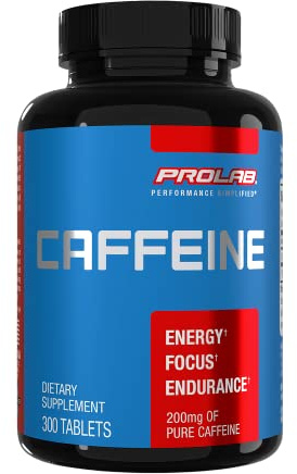 ProLab Caffeine Tablets 200mg - 300ct | Energy Support, Helps Enhance Endurance & Mental Focus, Reduce Fatigue, Pre-Workout, Extra Strength
