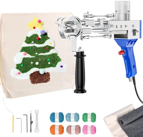 Aomdom Tufting Gun, 5-40 Steps/S Tufting Gun Cut and Loop 7-21 mm Teppich Tufting Kit Elektrische Tufting Gun Teppich Beflockung Teppich Home DIY Tools (Anzug)