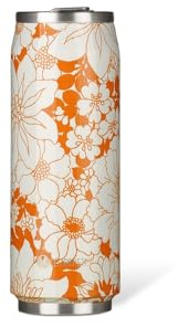 LES ARTISTES Paris A-4288, Canette isotherme, 500 ml, Gourde isotherme sans BPA, Réutilisable, Bec verseur rabattable avec paille, Acier Inoxydable, Design Stainless Steel (Orange Flower)