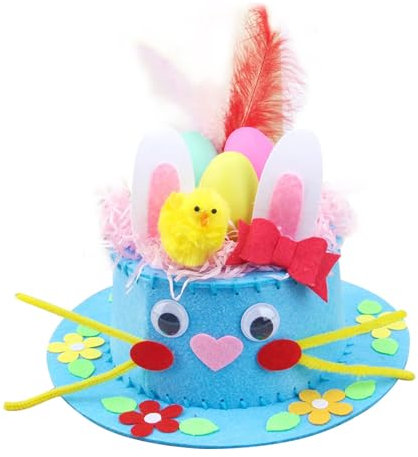 Jc.upin Easter Bonnet Kit - Easter Children's DIY Hat Decoration Set, Easter Party Favors DIY Easter Hat, Easter Handmade DIY Hat Kit, Make Your Own Easter Bonnet Hat for Easter Craft Supplies (Blue)
