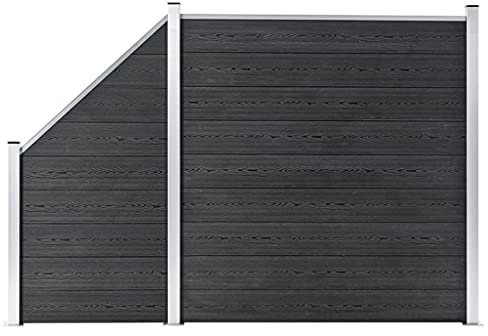 Lechnical WPC Fence Panels, Fence Post, 1 Square 1 Inclined 273x186cm Grey, Outdoor Garden Fence Panels