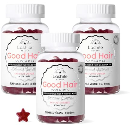 Lashilé Beauty - Gummies Anti-Chute Cheveux - Croissance & Fortification capillaire - Complément Alimentaire Anti-Chute Cheveux - Good hair women - Biotine Zinc Vitamine B6 - Cure 3 Mois 180 Gummies