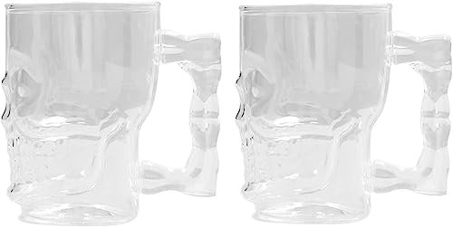 Tazas de cerveza personalizadas, jarras, jarras de cerveza, jarras de cerveza, taza de té y café, 2 tazas de calavera for beber, taza de cerveza de calavera, taza de cerveza de cristal, decoración de