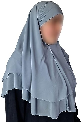 Yaqeen Hijab Kurzer Chiffon-Khimar, 2-lagig, Diamantschliff, Dreieck, Hijab, Muslimischer Schal, Kopftuch, Chadors, Arabien, islamisches Gebetskleid, muslimische Schals