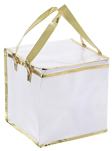 PATIKIL Insulated Grocery Bag, Non-Woven Fabric Food Delivery Tote Thermal Cake Carrying Bags Food Container for Home Office Restaurant, 26cmx26cmx26cm, White