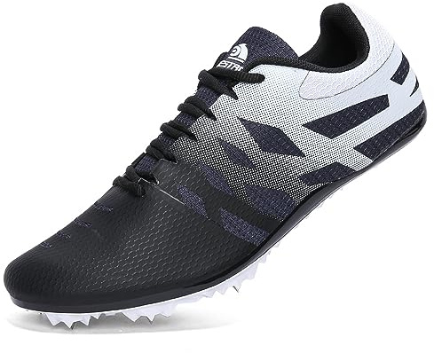 Leichtathletikschuhe für Herren, Damen, Kinder, Jungen, Mädchen, 8 Spikes, 100–400 m, Laufschuhe, Rennschuhe, professionelle Sprint-Sport-Sneaker, Schwarz Weiß, 38.5 EU