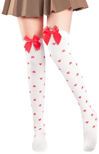 Hpbaggy Overknees Strümpfe Damen,mit Schleife und Verzierung mit Herzen | Sexy Halterlose Strümpfe, Schulmädchen Outfit Frau,Kniestrümpfe für Valentinstag Mottoparty Karneval Weihnachten