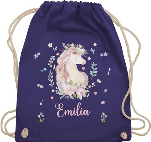 Turnbeutel Rucksack - Einhorn Geschenke mit Name personalisiert I Geschenke Einhörner - Unisize - Lila - beutel kindergarten einhornrucksack unicorn stoffbeutel personalisierter kind