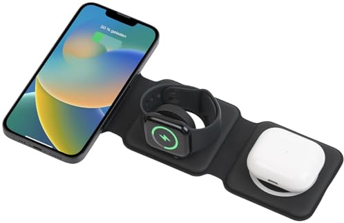 Callstel Ladestation Handy: 3in1-Ladestation für iPhone, AirPods, Apple Watch, MagSafe-kompatibel (Qi-iPhone, Wireless, Pad)