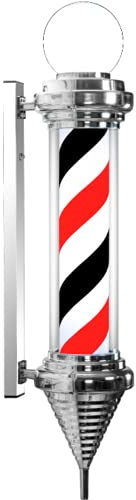 FKHFTI Poste de barbero LED, lámpara iluminada giratoria con Rayas Rojas, Blancas y Azules de Palacio, Letrero de peluquería y barbería, luz de Pared Impermeable para Exteriores (Rojo Negro)