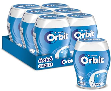 Orbit Bote de Chicles Sin Azúcar Sabor Menta, Fresco, Intenso y de Larga Duración en formato Gragea (6 x 46 chicles)