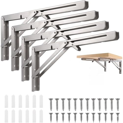 SHUESS 4 Stück Klappkonsole Schwerlast 400mm, Klappkonsolen Klappscharnier 90 Grad Schwerbelast Klappwinkel Klappbare Regalhalterung Metall Wandregal Klappbar für DIY Werkbank (Tragkraft 150kg)