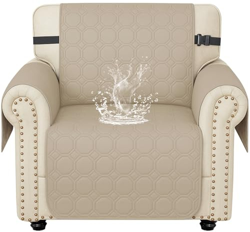 Ystyle Sofa Überzug 1 Sitzer Mit Armlehnen, Sofabezug Universal Wasserdicht, Wohnzimmer Antirutsch Waschbar Sofaschoner, Kratzfester Couch Überzug Für Haustiere Katzen Hunde, Beige