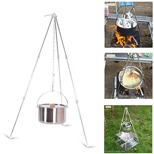 Parrilla de metal plegable para exteriores, soporte de trípode portátil para acampar y picnic, estufa de parrilla colgante