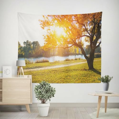 EHOMERY Wandteppich Blatt Wanddekoration Dachschräge Stadt Wandteppich Hell Wanddekoration Orientalisch Wohnzimmer Schlafzimmer Wandbehang Dekoration 240x220cm
