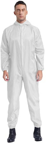 RUNQHUI Unisexe Combinaison de Travail à Capuche Salopette de Travail Antistatique Anti-poussière Techinicien Jumpsuit Peinture Aérosol M-4XL Blanc L