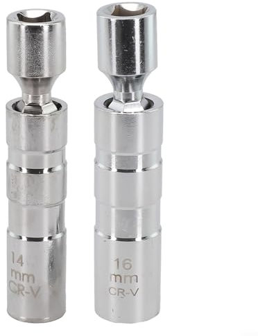 HEBEOT Dünnwandige Zündkerzensteckdose, 3/8 magnetische Hülse, 12-Punkt-Dünnwand-Steckdose für 14 mm und 16 mm Stecker, 98 x 21 x 18 mm (Silber), 2 Stück