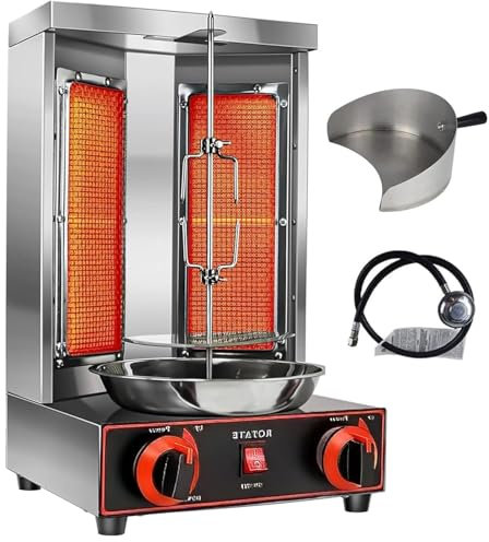 Shawarma Grill Machine, Chicken Shawarma Cooker Machine with 2 Burners, Propane Vertical Broiler Gyro Rotisserie Oven Doner Kebab Machine, for Home Restaurant Kitchen Parties,barbecuestove+shovel
