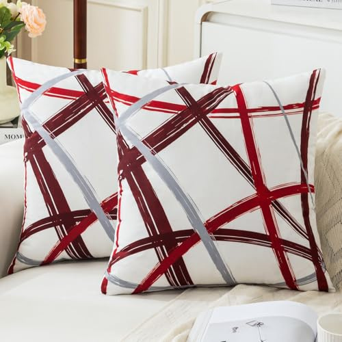 Jayusaror Rot Kissenbezug 45x45 Samt Grau Kissenbezüge Weiche Sofakissen Geometrische Dekokissen Moderne Kissen Deko Kissenhülle für Wohnzimmer Sofa Schlafzimmer Dekor，2er Set