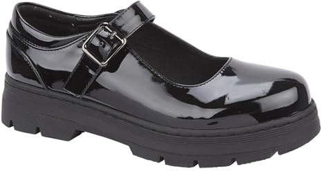 A2Z 4 Kids Back to School Girls Scallop Bar Shoes PU Leather Mary Jane - SCH Shoes Quebec Black 4 UK