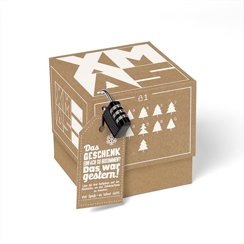 SURPRISA Rätselbox Geldgeschenke Weihnachten, Gutschein, Rätsel Geschenkbox | Geschenkverpackung für Geldgeschenke, Gutscheine und kleine Geschenke, für Weihnachten, Motiv: XMAS - Rätsel, Größe S (12 cm)