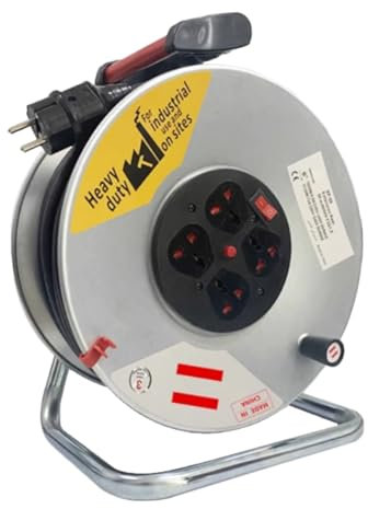 20 Metre Portable Cable Reel Extension Lead, 4 Shuttered Sockets, Thermal Cut Out, Ergonomic Handle, Anti-Leakage, 22A Heavy Duty Extension Cord for Indoor Outdoor Use